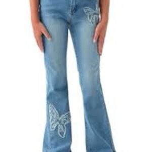 Girls age 6 Blue Flared Jeans with Butterfly Design